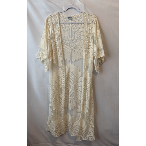 Rebellion Again Womans M Boho Beach Lace Kimono Duster Cardigan Duster Cover Up - Picture 1 of 9
